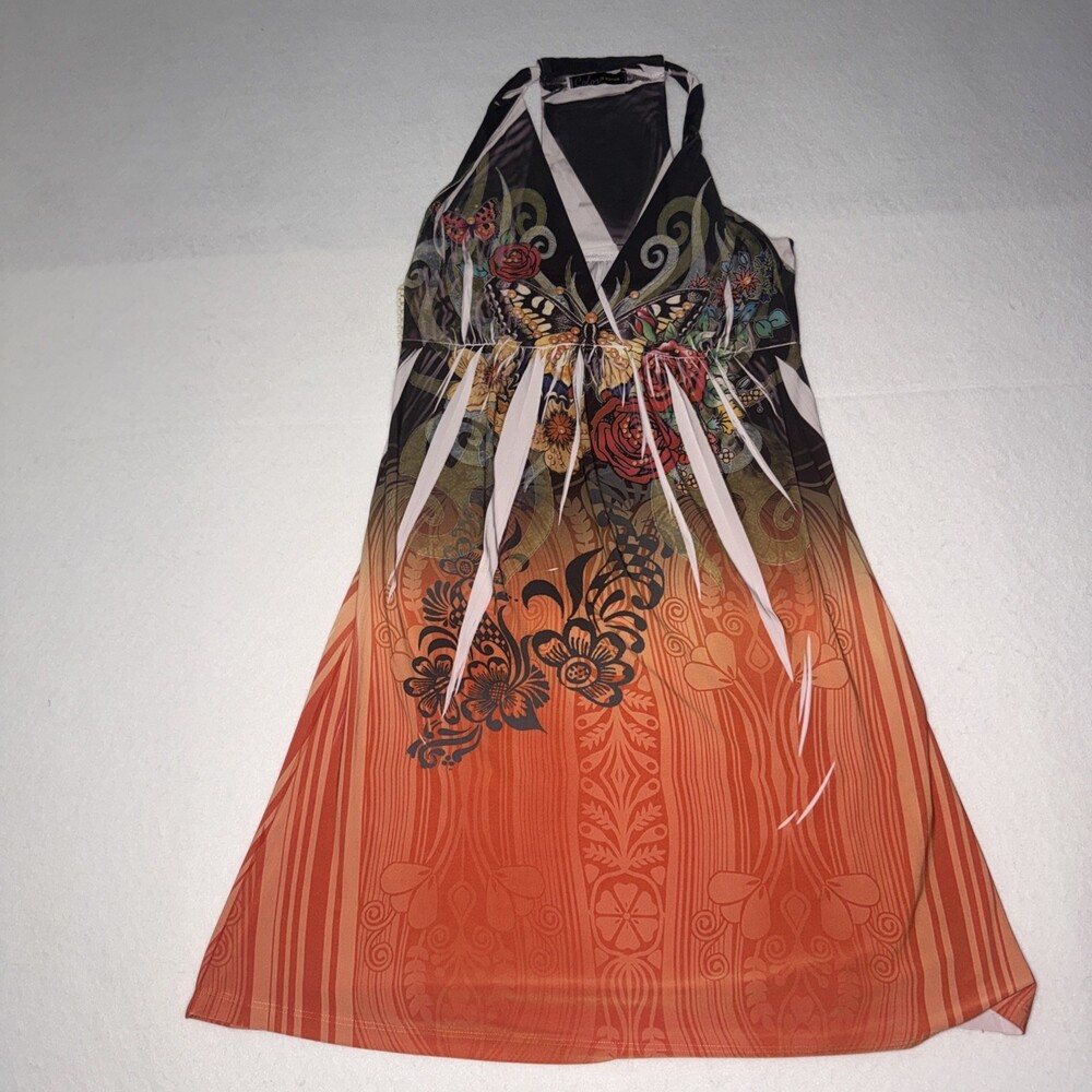 Color In Motion Halter Dress Size Medium Inspo Ed Hardy Butterfly Vintage Y2K